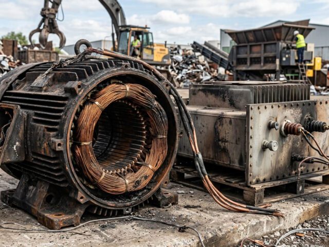 Yanmış hurda elektrik motoru, asansör motoru ve trafo alanlar Öztürk Metal